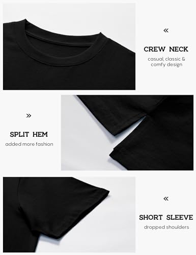 FAIABLE Womens Oversized T Shirts with Pockets, Cotton Shirt Fashion Loose Fit Crewneck Short Sleeve Top Side Slit Tee Summer3