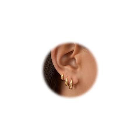 KISS WIFE 6 Pairs Dainty Hoop Earrings for Women, Hypoallergenic Trendy Jewelry Huggies Earrings, Gold Hoop Earrings Stacks for Multiple Piercing, 3 Sizes Cover