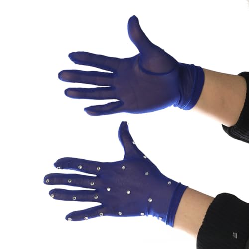 1 paire de gants thermiques de compétition de patinage artistique, gants de performance professionnels, maille hautement élastique et strass (bleu roi)