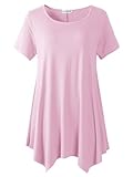 LARACE Short Sleeve Shirts for Womens Plus Size Tops Casual Summer Clothes Asymmetrical Tunic Blouses(Pink 1X)