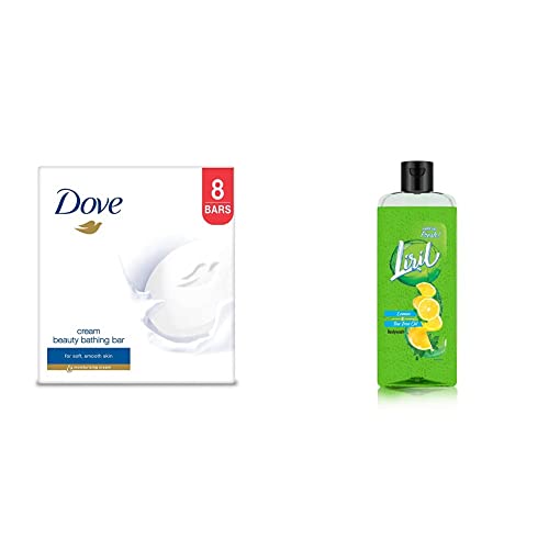Image of Dove Cream Beauty Bathing Bar, 100g (Pack of 8) And Liril Lemon and Tea Tree Oil Body Wash, 250 ml
