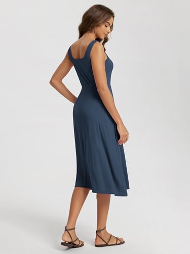 Image of ODODOS Square Neck Midi Dress with Pockets for Women Summer Casual Sleeveless Sundress Flare Tank Dress