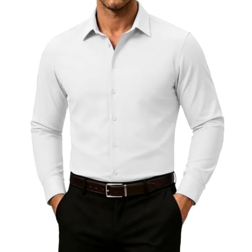 Slim Fit Dress Shirts for Men Long Sleeve Stretch Wrinkle Free Formal Shirt
