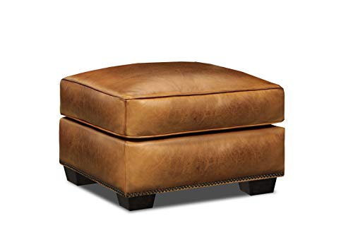 Hello Sofa Home Valencia 100% Top Grain Hand Antiqued Leather Traditional Ottoman