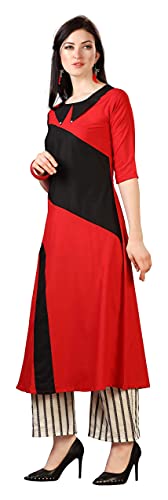 Image of EthnicJunction Women's Cotton Rayon Red & Black Valentine Day Special A-Line Kurta
