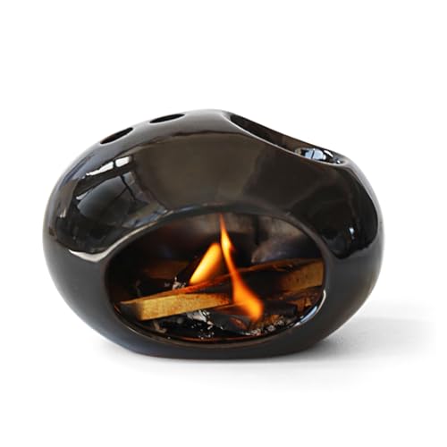 FEMONGY Quemador aceites Esenciales en cerámica Quemador de aceites Esenciales, quemadores de aceites Esenciales para Polvo perfumado, ser, pericarpio, Palos de Palo Santo (9,5 * 6 cm, Negro)