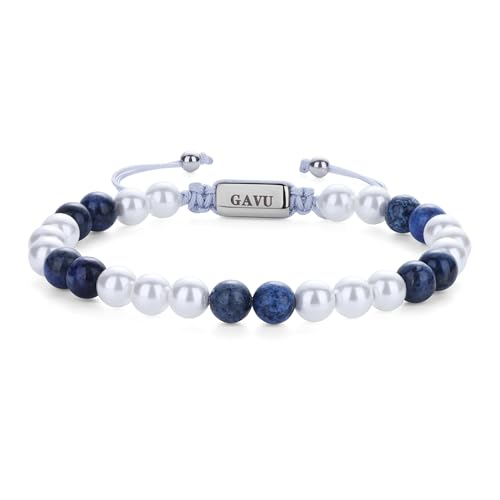GAVU 6mm Men's Pearl Bracelet, Crystal Beaded Bracelet, Malachite Bracelet/Dumortierite Bracelet/Onyx Bracelet for Men