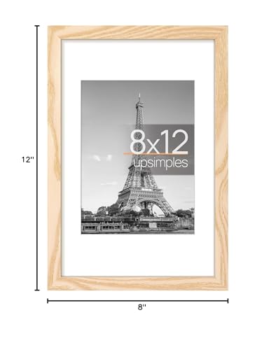 Image of upsimples 8x12 Picture Frame, Display Pictures 6x8 with Mat or 8 x 12 Without, Wall Hanging Photo Frames, Natural Style, 1 Pack