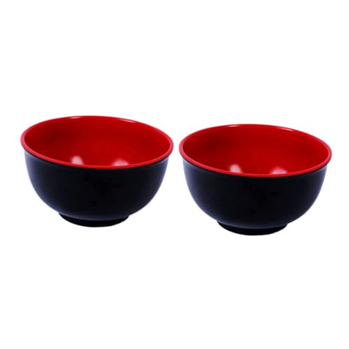 OFFSCH 2Pcs Black and Red Bowls Imitation Porcelain Rice and Soup Tableware for Home and Restaurant Use and Lightweight Design