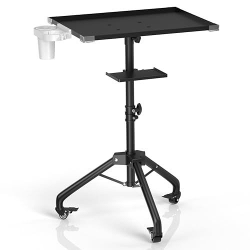 ZHOOGE Salon Tray Cart on Wheels with Stand Rack Tray, Height Adjustable Salon Service Tray with 360 Degree Mute Universal Wheel for Tattoo Work, SPA and Dental Tray