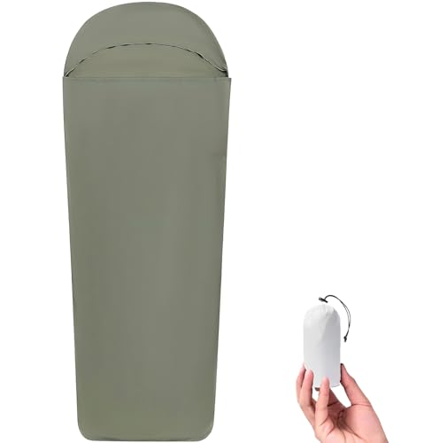 Colefunmit Sleeping Bag Liner, Ultra-Light 4.4oz Sleeping Bag with Low-Elastic Nylon Taffeta Fabric, Thin Travel Mattress, Suitable for Hotels, Camping, Travel and Backpacking Hiking (Green)