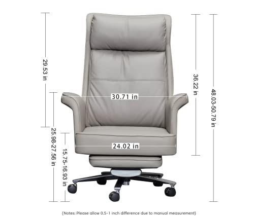 Kinnls Martin Office Chair High Back Desk Chair High-Grade Texture Executive Swivel Boss Office Chair With Footrest Adjustable Height And Waist For New Office Life (Cowhide Leather,Grey) #TOP2
