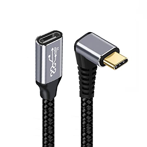 NFHK Up Down Angled USB-C USB 3.1 Type C Male to Female Extension Data Cable 10Gbps 100W with Sleeve for Laptop 200CM