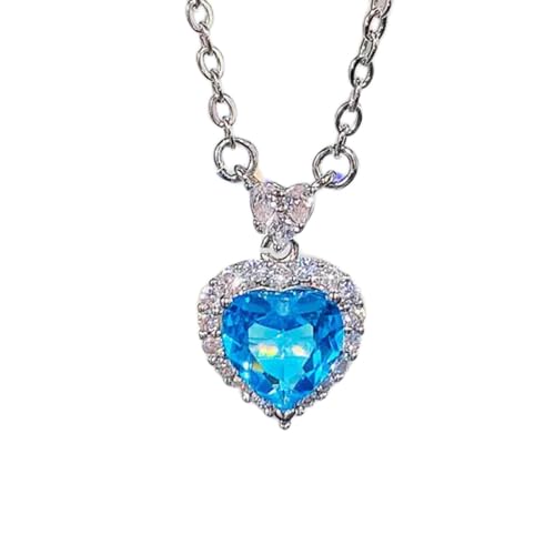 Bijoux de mariage collier pendentif coeur argent 925 zircon bleu