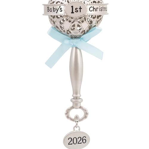 Hallmark Christmas Ornament, Baby's First Christmas Silver Rattle with Blue Ribbon 2026 Ornament, Metal, New Baby Gifts by Hallmark - Used condition - Image 5