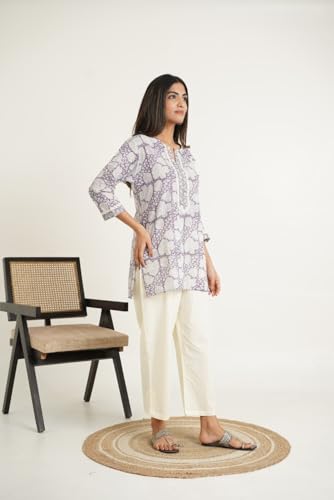 Image of Pure Cotton Printed Short Kurti for Women | Traditional Block Print Kurta Top | Casual & Workwear Ethnic Fashion
