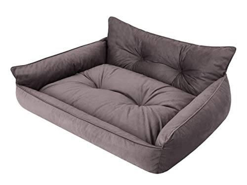 PillowPrim Hundebett Haustierbett Liegen Hundekissen Gesteppt Bett Hundeliege Hundematratze Sofa Tierbett Hundesofa Matratze, L - 64 x 49 cm, Braun Fancy