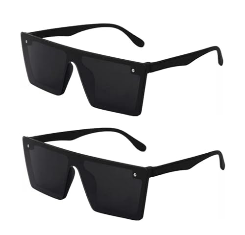 Image of Square Sunglasses for Men & Women UV400 Stylish Flat Top Fashion Black Shades