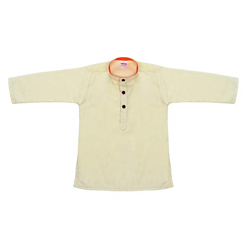 Image of superminis Baby Boys Cotton Solid Ethnic Wear Kurta Pyjama Set With Wooden Button