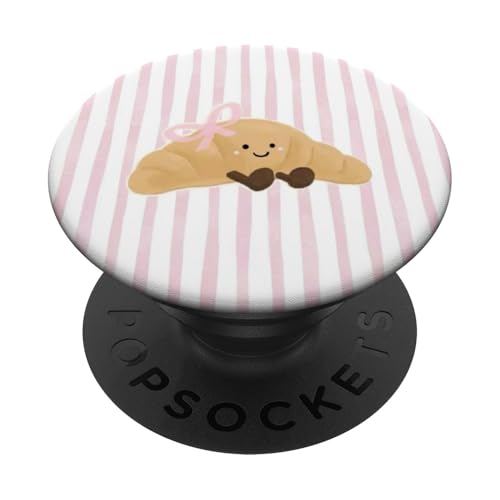 Pink Stripe Croissant Bow PopSocket Grip