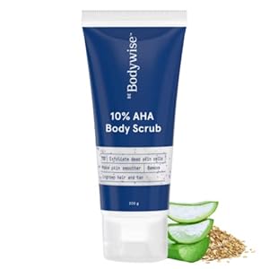 Be Bodywise 10% Lactic AHA Exfoliating Body Scrub (200g) | For Tan Removal & Soft-Smooth Skin | For Women | De-Tan Bathing Scrub with Centella Water & Aloe Vera, Removes Dirt & Dead Skin from Neck, Knees, Elbows & Arms