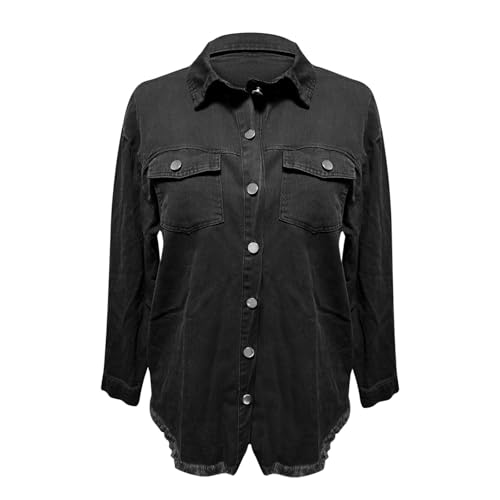 Jean Jacket Women Oversized Distressed Button Down Denim Shirt Jacket Casual Fall Vintage Long Sleeve Denim Shacket4