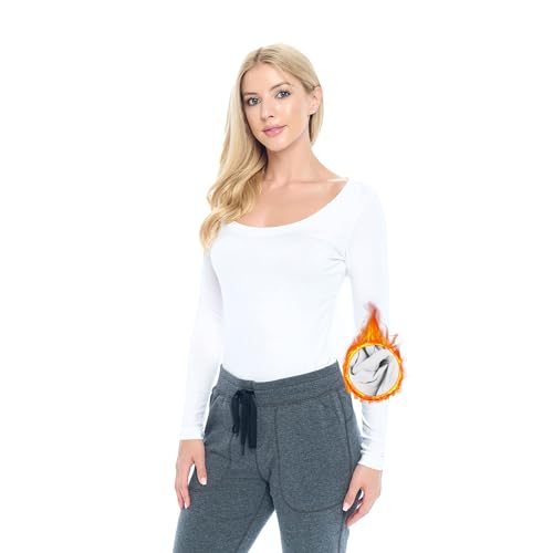 M&M SCRUBS Women's Long Sleeve Scoop-Neck T-Shirt Under Scrub (White, Large)