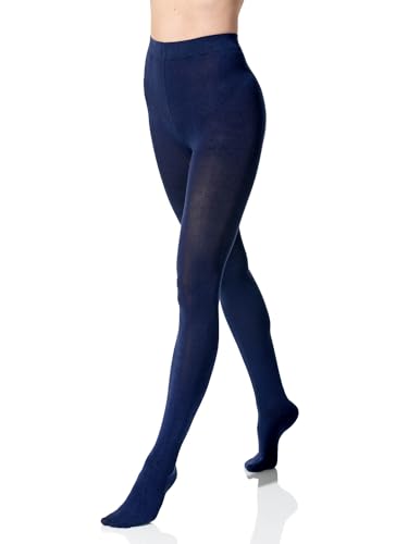 Yenita Medias cálidas de algodón para mujer, medias de punto de un solo color, azul marino, 38-40