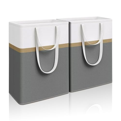 Wäschekorb Groß, 2er Set 75L Wäschesammler, Aufbewahrungskorb Kinderzimmer, Laundry Baskets, Wäschekorb Faltbar Handtuch...