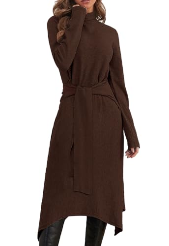 Women's Tie-Waist Turtleneck Sweater Dress