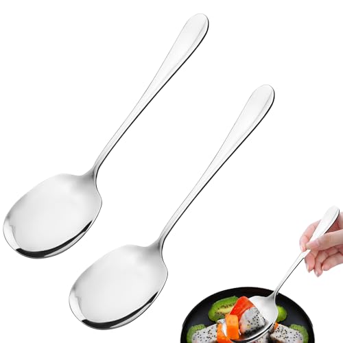 Fzyisw 2 Stück großer Servierlöffel, Edelstahl, 21 cm, Suppenlöffel, Servierlöffel aus Edelstahl mit langem Griff, Servierlöffel für Hotels,...