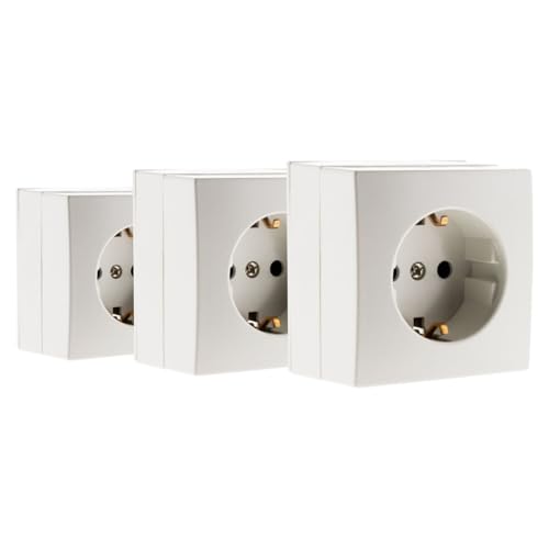 Zenitech, Schuko-Steckdose 16 A, weiß, 3er-Pack, kompatibel mit Standard-Formteilen, abnehmbarer Mechanismus, schnelle und einfache Installation, Aufputzmontage