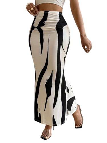 GORGLITTER Women's Ruched Bodycon Maxi Skirt High Waisted Fishtail Pencil Long Skirts Fall Trendy 20253