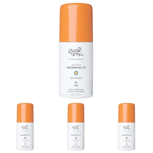 Chemist at Play Unisex Underarm Roll-On With 5% AHA, Lactic & 1% Mandelic Acid | Prevents Body Odour, Brightens Skin & Exfoliates Underarm | For Sensitive Skin | Aqua Fragrance | Alcohol Free - 40Ml
