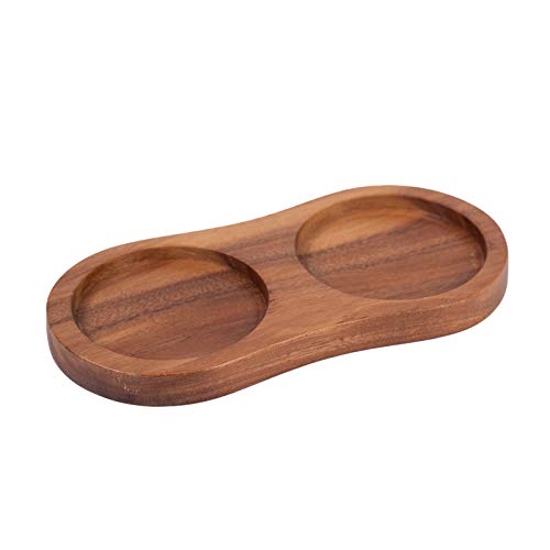 DeroTeno Salt and Pepper Mill Tray, Inner DIA 6 cm, Acacia Wood, Pepper Grinder Rest, Dining Table Protector (Pepper mill and salt mill are not included)