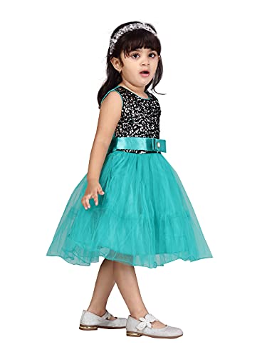 Image of MUHURATAM Girl's Net Fit and Flare Knee-Length Dress