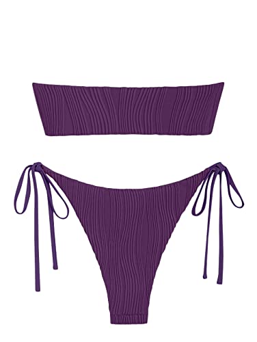 Zaful Women's Bandeau Bikini Set Tie Side Swimwear O Ring Cinched Strapless Swimsuit Halter Two Piece Bathing Suit #TOP3