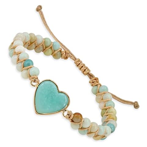 BENAVA Women's Yoga Bracelet Handmade with Amazonite Precious Stone Beads Turquoise Heart | Ladies Bracelet Tibetan Jewellery | Soul Band Bracelet Boho Hippie Jewellery Cover