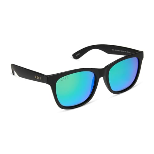 DIFF Sport Sunglasses Storm Lightweight Classic Square Polarized Sunglasses UV400, Matte Black + Green Mirror