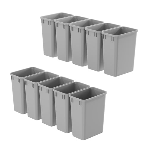 Image of Dowell 10 Pack 35Qt Wastebasket Trash Container, 9Gal, Plastic, Stackable, for Kitchen /Bathroom /Office, Fits Under Sink /Desk - Grey (10, 35 QT)
