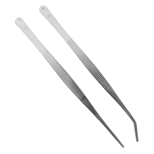 BCOATH Professional Reptile Feeding Tongs 25cm Straight Curved Tweezers Stainless Steel Material