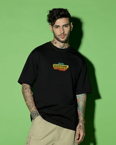 Image of Bewakoof Official Marvel Merchandise Guardians of The Galaxy Men's 100% Cotton 220 GSM Graphic Print Oversized Fit Round Neck T-Shirt