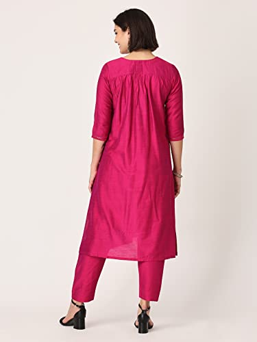 Image of The Mom Store Maternity Nursing and Feeding Kurta Set | Nursing Zippers | Pre and Post Pregnancy | Raw Silk | Kurta Pant Set | Solid |