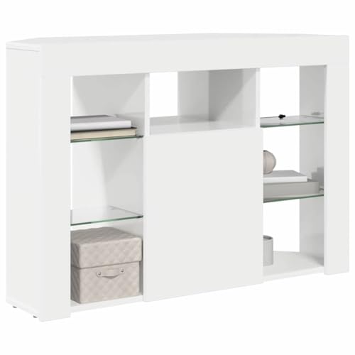 vidaXL Meuble TV LED d'Angle Montage mural Blanc brillant 100x40x68cm, Meuble TV contemporain, Rangement moderne, Centre de divertissement durable, Unité minimaliste, Cabinet d'angle, Console de salon