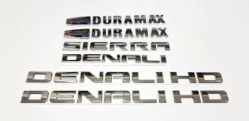 Image of Hood Door Tailgate Badge Nameplate Emblem Replacement for 2011-2019 Sierra Denali Hd Duramax 6pcs (Chrome)