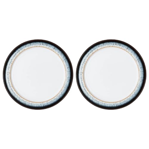 Denby - Halo Small Plates Set of 2 - Reactive Glaze Dishwasher Microwave Safe Crockery 20.5cm - Black, Grey White Ceramic Stoneware Tableware Side Plates - Chip & Crack Resistant