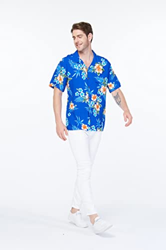 Image of Matchable Family Hawaiian Luau Men Women Girl Boy Clothes in Hibiscus Blue