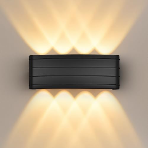 GeyouLux LED Wandleuchte Innen IP65 8W Wandlampe mit 8 Lichtquellen 2700K Warmweiß Außenwandleuchte Moderne Design LED Wandbeleuchtung für Wohnzimmer Schlafzimmer Flur Balkon Treppenhaus Schwarz