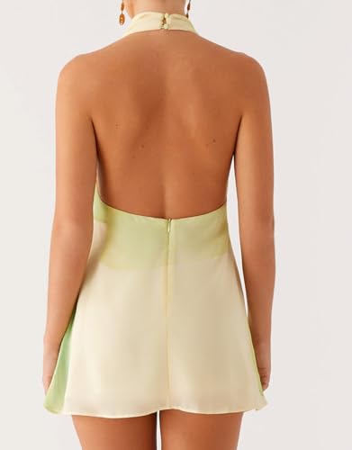 Image of Women Halter Low Neck Mini Dress Sexy Cutout Sleeveless Boho Short Dresses Open Back Night Party Going Out Sundress