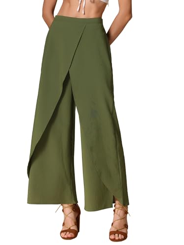 Allegra K Casual Wide Legs Pants for Women's Elastic High Waist Split Side Loose Trousers